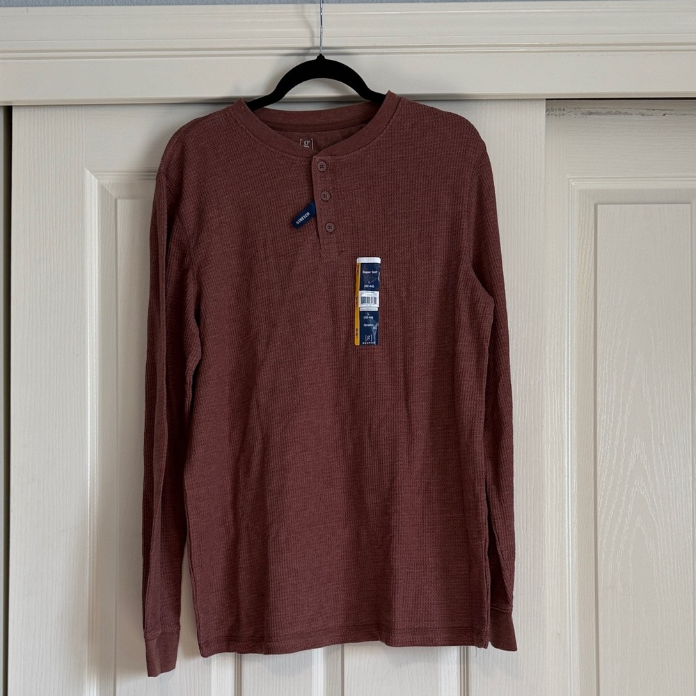 George Men's Long Sleeve Henley Shirt - Burgundy
